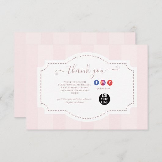 Gepersonaliseerde pastel roze cake bakkerij bedankkaart (Voorkant / Achterkant)