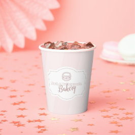 Gepersonaliseerde pastel roze cake bakkerij papieren bekers