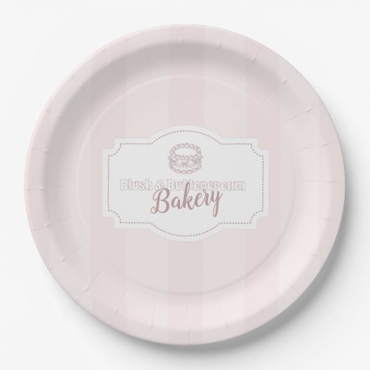 Gepersonaliseerde pastel roze cake bakkerij papieren bordje (Voorkant)