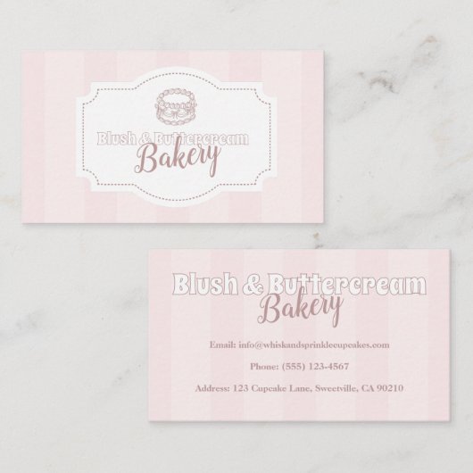 Gepersonaliseerde pastel roze cake bakkerij visitekaartje (Voorkant / Achterkant)