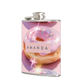 Gepersonaliseerde Pastel Roze Donut Glans Heupfles (Links)