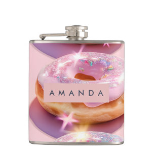 Gepersonaliseerde Pastel Roze Donut Glans Heupfles