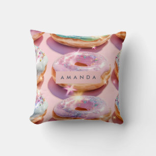 Gepersonaliseerde Pastel Roze Donut Glans Kussen
