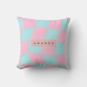 Gepersonaliseerde Pastel Roze en Aqua Golvende Ger Kussen