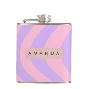 Gepersonaliseerde Pastel Roze en Lavendel Golvende Heupfles
