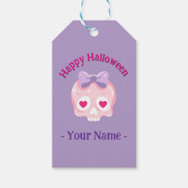 Gepersonaliseerde pastel roze en Paarse schedel Cadeaulabel