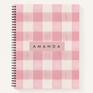 Gepersonaliseerde Pastel Roze Gingham Notitieboek