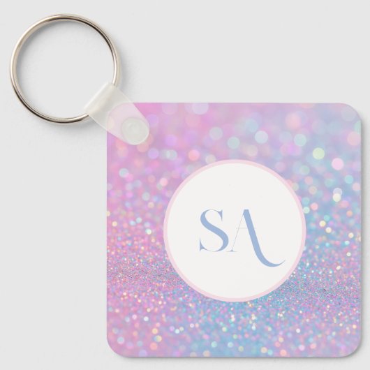 Gepersonaliseerde Pastel Roze Glitter met Monogram Sleutelhanger (Voorkant)