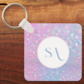 Gepersonaliseerde Pastel Roze Glitter met Monogram Sleutelhanger (Voorkant)