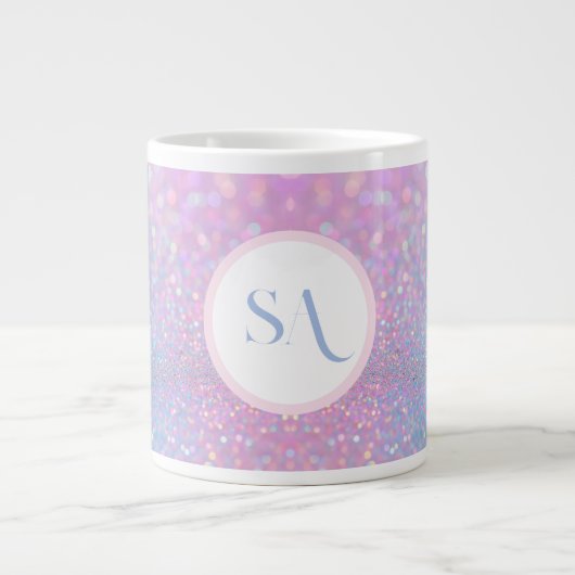 Gepersonaliseerde Pastel Roze Glitter Mok met Mono (Voorkant)