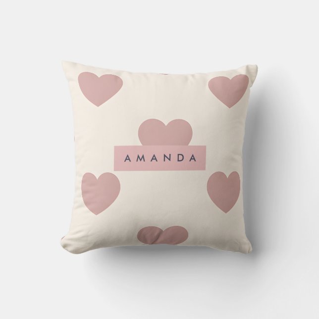 Gepersonaliseerde Pastel Roze Hart Blush Kussen (Voorkant)