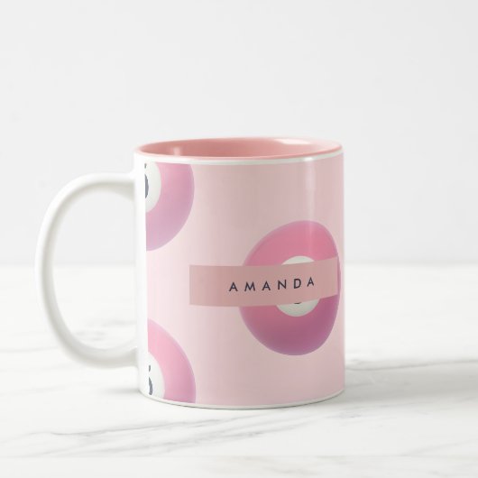 Gepersonaliseerde pastel roze nummer 5 biljartbal tweekleurige koffiemok (Links)