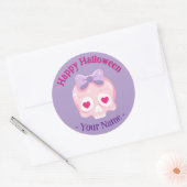 Gepersonaliseerde Pastel Roze Paarse Schedel Hallo Ronde Sticker (Envelop)