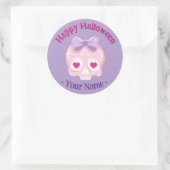 Gepersonaliseerde Pastel Roze Paarse Schedel Hallo Ronde Sticker (Tas)