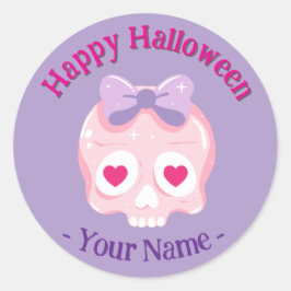 Gepersonaliseerde Pastel Roze Paarse Schedel Hallo Ronde Sticker