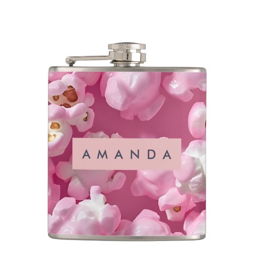 Gepersonaliseerde Pastel Roze Popcorn Heupfles (Voorkant)