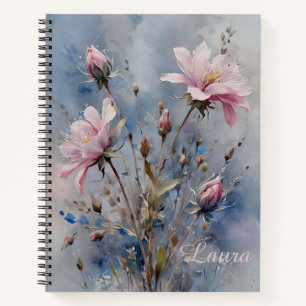 Gepersonaliseerde Pastel Roze Rozen Waterverf Spir Notitieboek