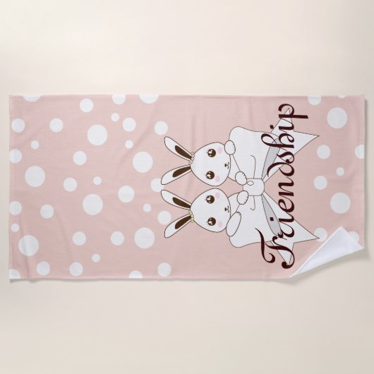 Gepersonaliseerde Pastel Roze Schattigee Twin Bunn Strandlaken (Voorkant)