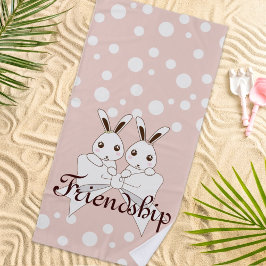 Gepersonaliseerde Pastel Roze Schattigee Twin Bunn Strandlaken