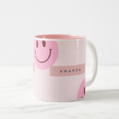 Gepersonaliseerde Pastel Roze Smiley Face Tweekleurige Koffiemok (Voorkant rechts)