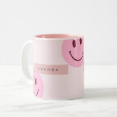 Gepersonaliseerde Pastel Roze Smiley Face Tweekleurige Koffiemok (Voorkant links)