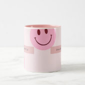 Gepersonaliseerde Pastel Roze Smiley Face Tweekleurige Koffiemok (Center)