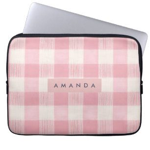 Gepersonaliseerde Pastel Roze Wafelmotief Laptop Sleeve