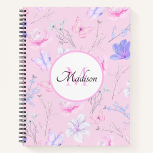 Gepersonaliseerde Pastel Roze Waterverf Bloem Butt Notitieboek