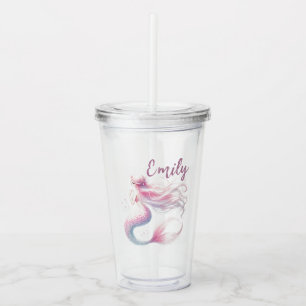 Gepersonaliseerde Pastel Roze Zeemeermin Tumbler Acryl Drinkbeker