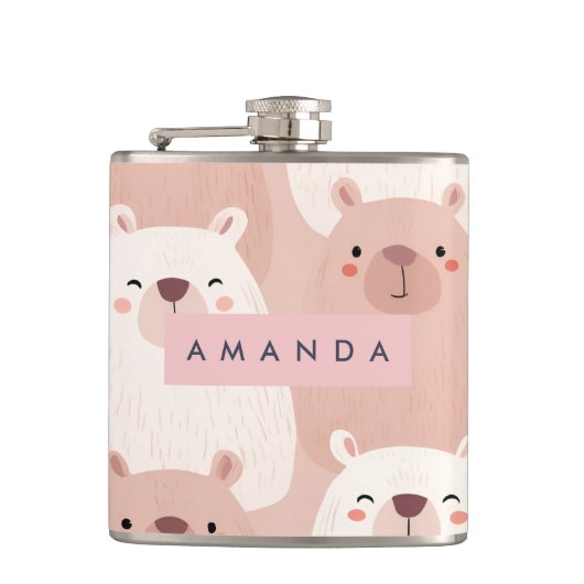 Gepersonaliseerde pastel Schattig Capybara Heupfles (Voorkant)