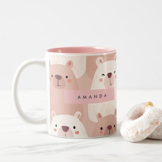 Gepersonaliseerde pastel Schattig Capybara Tweekleurige Koffiemok (Met donut)