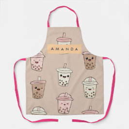 Gepersonaliseerde Pastel Schattige Boba Milk Tea P Schort