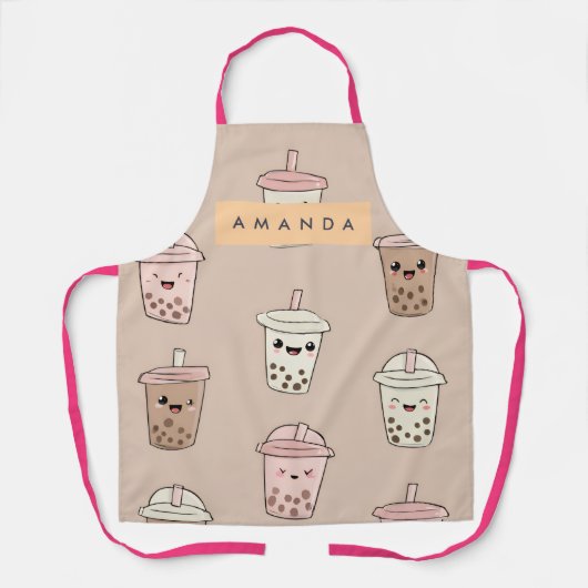 Gepersonaliseerde Pastel Schattige Boba Milk Tea P Schort (Voorkant)