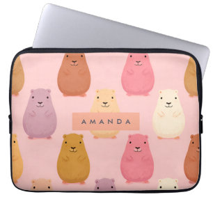 Gepersonaliseerde pastel Schattige Capybara Patter Laptop Sleeve