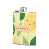 Gepersonaliseerde Pastel Schattigee Lachende Citro Heupfles (Links)