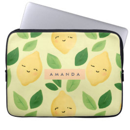 Gepersonaliseerde Pastel Schattigee Lachende Citro Laptop Sleeve