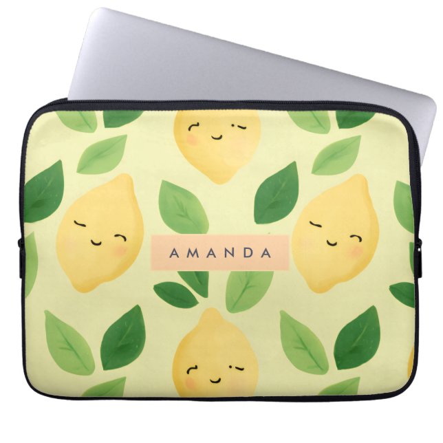 Gepersonaliseerde Pastel Schattigee Lachende Citro Laptop Sleeve (Voorkant)