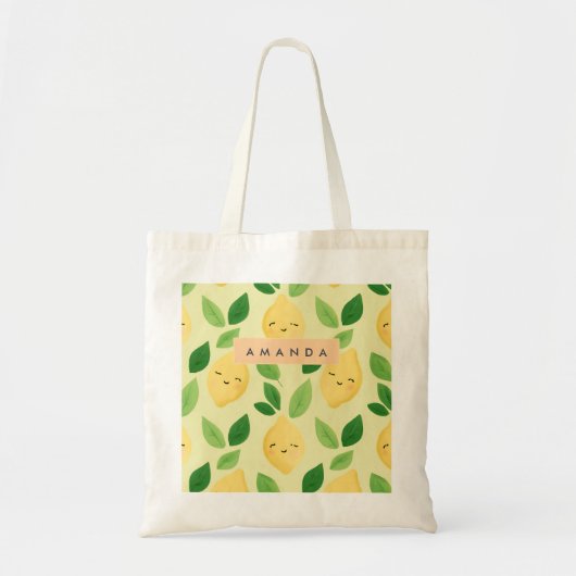 Gepersonaliseerde Pastel Schattigee Lachende Citro Tote Bag (Voorkant)