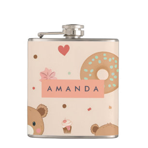 Gepersonaliseerde pastel teddybeer en donut desser heupfles