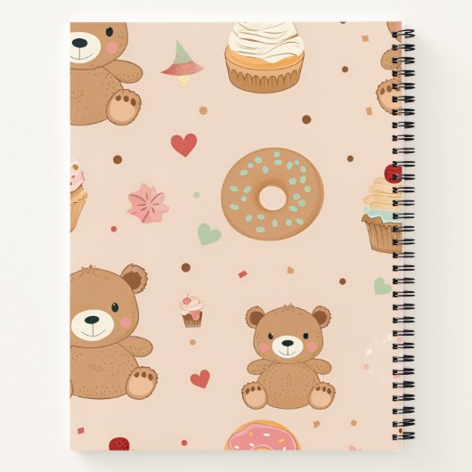 Gepersonaliseerde pastel teddybeer en donut desser notitieboek (Achterkant)