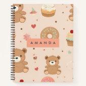 Gepersonaliseerde pastel teddybeer en donut desser notitieboek (Voorkant)