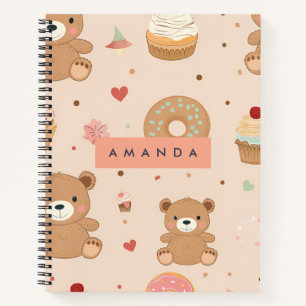 Gepersonaliseerde pastel teddybeer en donut desser notitieboek