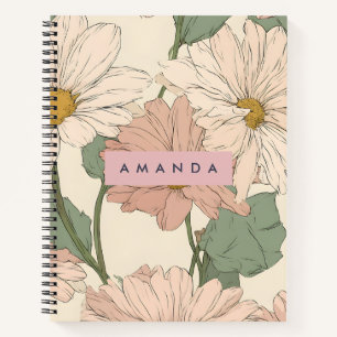 Gepersonaliseerde Pastel Vintage Blosende Madelief Notitieboek