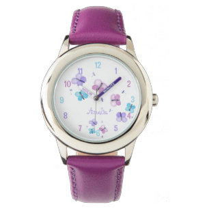 Gepersonaliseerde pastel vlinder horloge