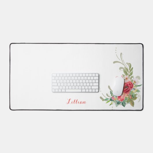 Gepersonaliseerde Pastel Waterverf Bloemen en Swir Bureaumat (Keyboard & Muis)