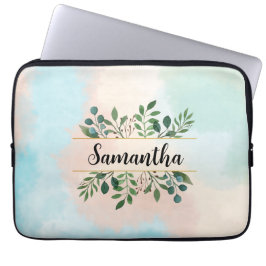 Gepersonaliseerde pastel Waterverf botanische naam Laptop Sleeve