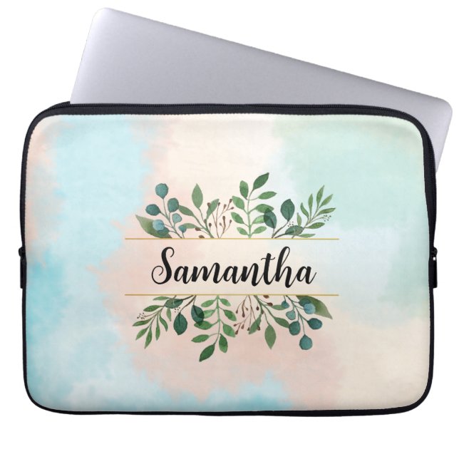 Gepersonaliseerde pastel Waterverf botanische naam Laptop Sleeve (Voorkant)