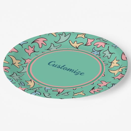 Gepersonaliseerde pastelbladeren groen papieren bordje (Gekanteld)