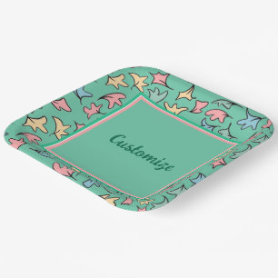Gepersonaliseerde pastelbladeren groen papieren bordje