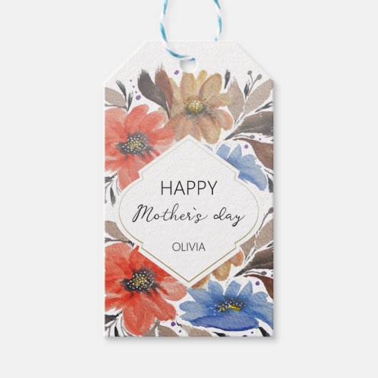 Gepersonaliseerde pastelblauwe bloemenpatroon Wate Cadeaulabel (Voorkant)